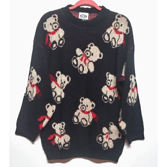 90s VTG Sweater Teddy Bear Print Plus 18W / 38 SOFT Pullover Y2k long slv USA - Picture 1 of 8